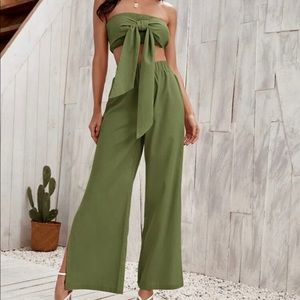 Tie Front Bandeau With Split Pants